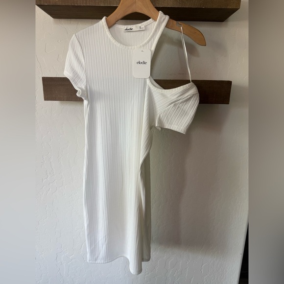 Elodie|White Ribbed Women's one shoulder cut-out Dress,minimalist style•••NWT - Picture 2 of 11